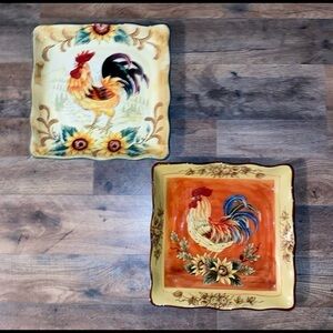 2 pc maxcera village rooster sunflower hand painted set